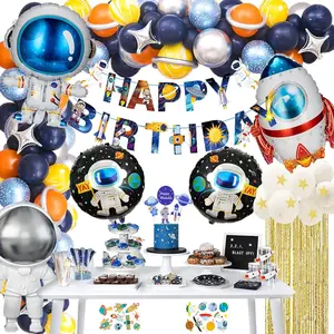 77 Pieces Outer Space Theme Birthday Party Decorations - Happy Birthday Banner, Balloons, Tattoo Stickers, Cake Toppers For Astronaut Party Supplies