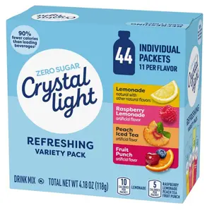 Crystal Light Refreshing Drink Mix Variety Pack, 44 Packets, for Convenient Hydration, Lemonade, Raspberry Lemonade, Peach Iced Tea, Fruit Punch, Natural and Artificial Flavor, Zero Sugar, 4.18 oz