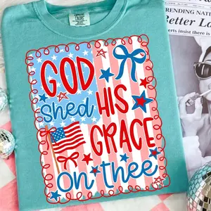Comfort Colors God Shed His Grace On Thee Shirt, Patriotic Christian Tee, 4th of July Faith Shirt, America USA Flag Graphic Tee, Independence Day Shirt Women Men, Religious Patriotic Gift