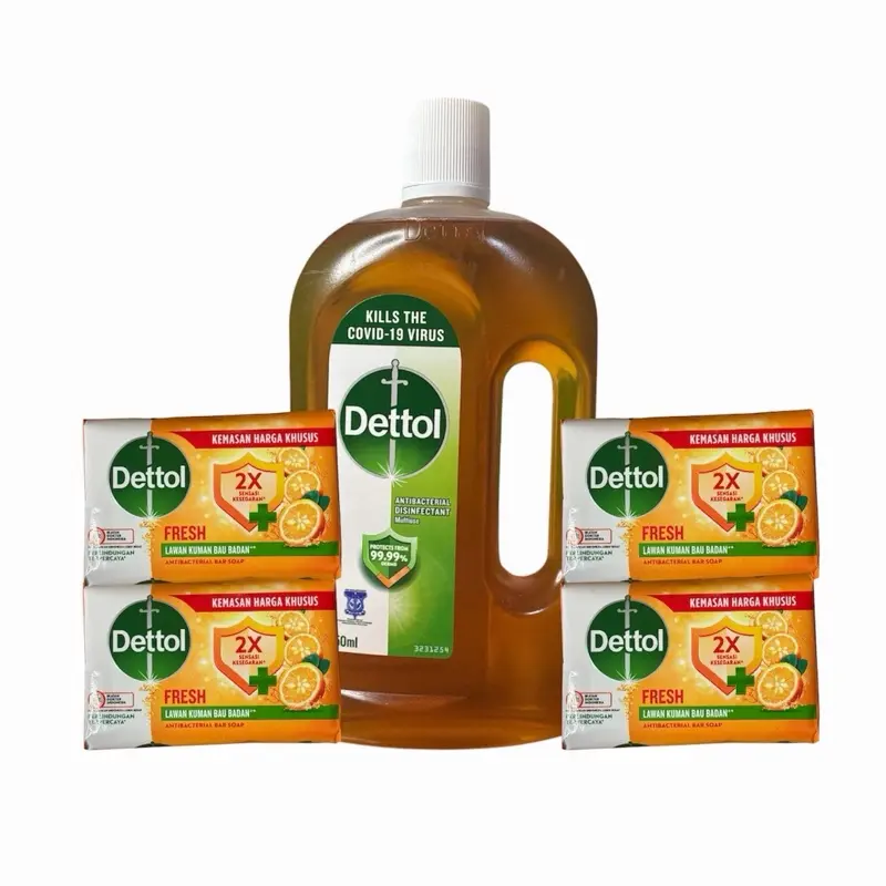 Dettol Original Antibacterial Disinfectant Liquid (750ml) & 4 Fresh Soap Bars Gentle Cleanser Set, Daily Personal Care for Intimate & General Hygiene