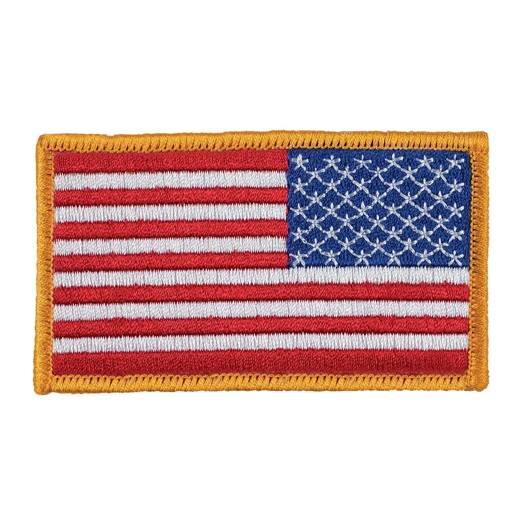Reverse Sewn Gold American Flag Cotton Embroidery Patch, 2.25"x3.5" Woven Texture Patriotic Motif, Easy-to-Add Sewing Supply for Uniforms, Sold Individually
