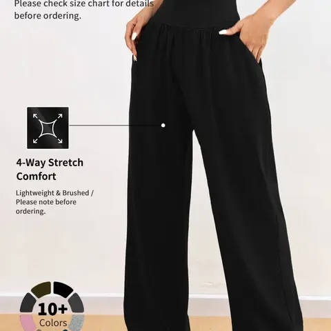 Women's High Elasticity Loose Wide Leg Pants, Breathable Yoga Casual Running Fitness Straight Leg Pants with Pockets, Knitted Sports Pants, Loose Athletic Pants, Breathable Workout Pants, Sporty Bottoms, Athleisure Bottoms, Activewear Bottoms