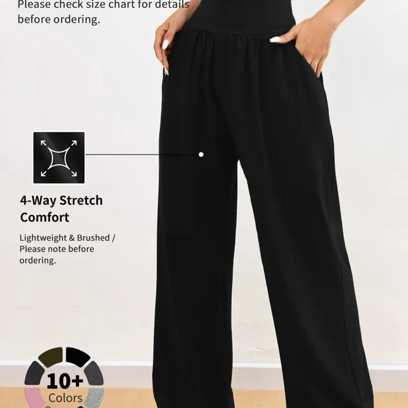 Women's High Elasticity Loose Wide Leg Pants, Breathable Yoga Casual Running Fitness Straight Leg Pants with Pockets, Knitted Sports Pants, Loose Athletic Pants, Breathable Workout Pants, Sporty Bottoms, Athleisure Bottoms, Activewear Bottoms