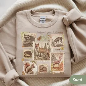 Postage Stamp Shirt Retro Nature Lover Crewneck Nineties 90s Sweater Forest Animals Granola Cottagecore Shirt Mushroom Shirt Womenclothing