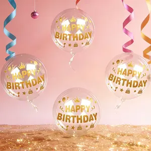 8pcs Birthday Party Balloon Set, Transparent PVC Balloons with Gold Happy Birthday Stickers, Perfect for Birthdays & Anniversaries