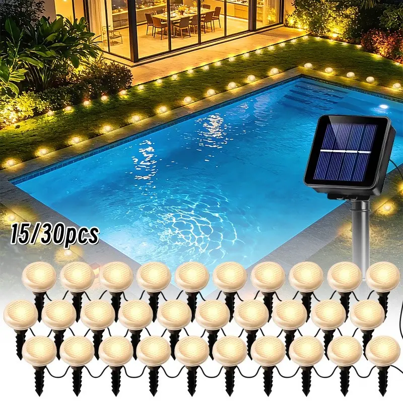 15/30pcs Solar-Powered Outdoor Flat Path Lights for Garden Decoration, Warm white 15/30pcs Solar-Powered Outdoor Flat Path Lights for Garden Decoration, Warm white