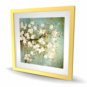 212 MAIN Framed Matted White Cherry Flower Tree Unique Artwork Photo, 24x24 in Nature Floral Wall Art, Home Decor for Living Room Spaces, Thoughtful Home Supplies Gift