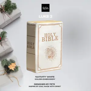 Fete Bible Pillow-Nativity, Golden Embroidery, Luke 2:10, Jesus birth, Christmas Eve, Family Christmas Gift, Gift for Mom & Dad, Christian Top Choice