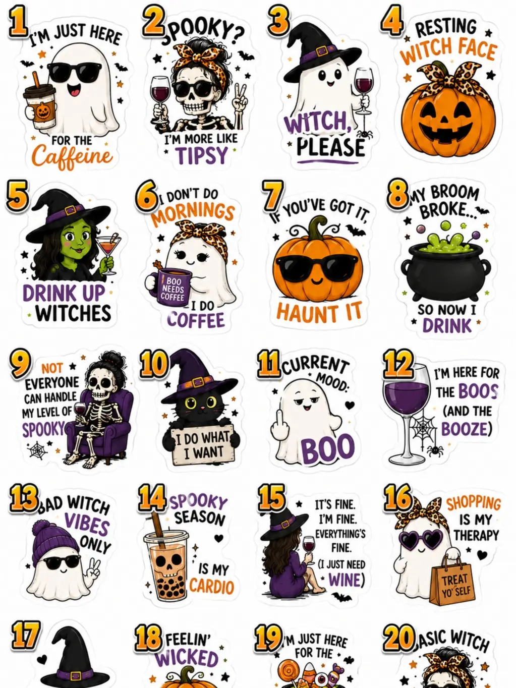 Funny Halloween Sticker Sheet | Cute Ghost & Witch Stickers | Spooky Fall Planner Stickers | Halloween Journal Stickers | Pumpkin Stickers -  Novara Studio