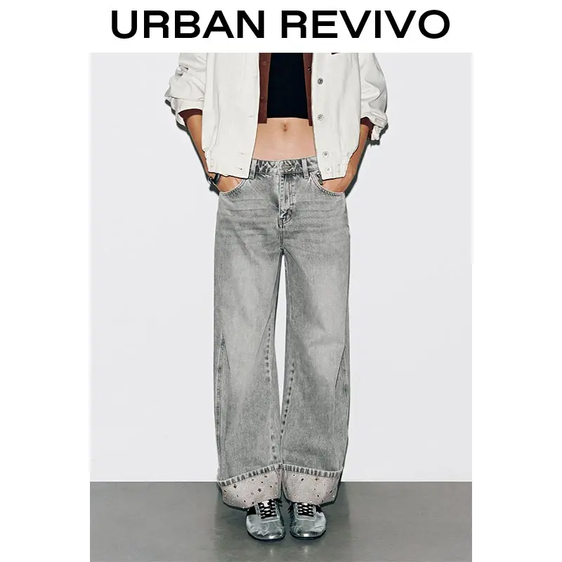 URBAN REVIVO Women's Twist Denim Barrel Jeans - Cold-Wash, Loose-Fitting Flared Bottoms with Pocket, Women's Clothes for Elevated Casual, Casual Wear, Streetwear UYV850174, Urban Jeans, Comfy Ootd, Denim Blend, Pocket Detail