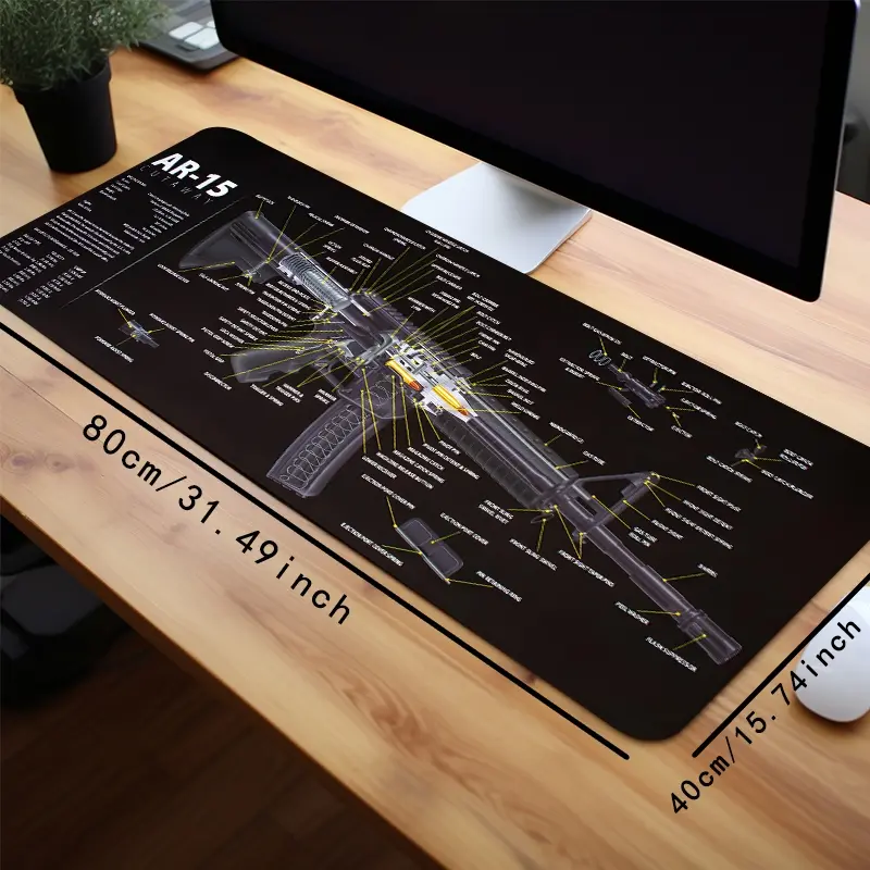 Black Gun Design Mouse Pad Cool Rifle Desk Mat Extended XL MousePads Office Desk Accessories- Multicolor Non-Slip Stitched Edge Computer Mat For Desk 35.4x15.7 Inches Rubber Base Keyboard Pad Desk Accessory