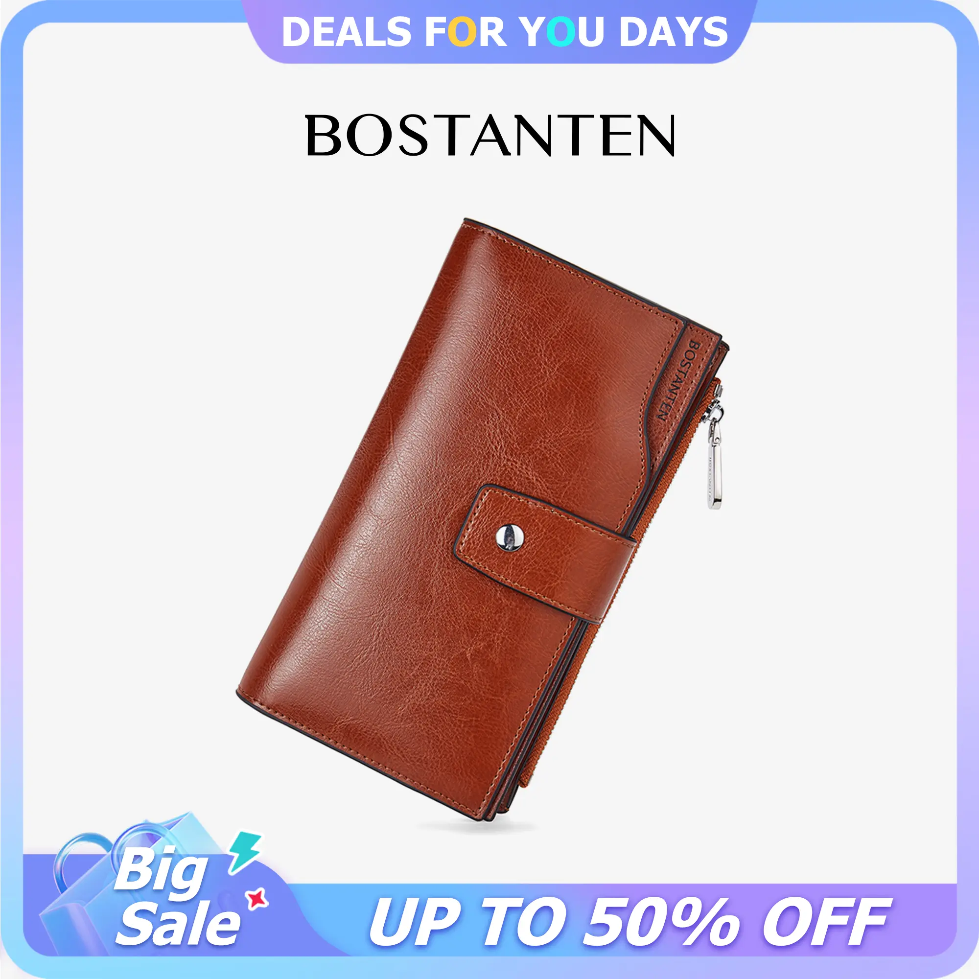 BOSTANTEN Clutch Purse for Women, Long Solid Color Fashion Phone Organizer with Multiple Card Slots, Credit Cards Holder, Card Slots Wallet