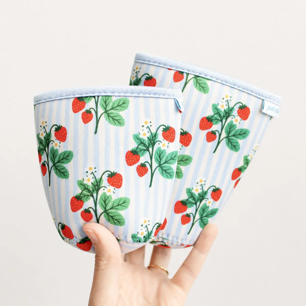 Strawberry Drink Sleeve | Striped Coffee Koozie Cute Fruit Design for Summer