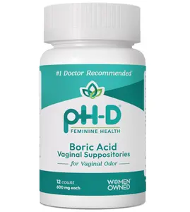 pH-D Feminine Health Support - 600 mg Boric Acid Suppositories - Woman Owned - for Vaginal Odor Use - 12 Count