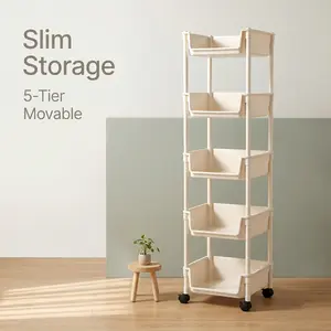 Memorial Day Sale 2026 5 Tier Slim Fit Rolling Storage Cart Movable Narrow Gap Organizer Shelf For Bathroom Kitchen Under Desk Laundry Small Spaces