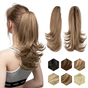 12 Inch Synthetic Claw Clip Ponytail Wig for Women, Heat Resistant Fiber Fluffy Curly Hair Extension, Natural Loose Wavy Hair Piece with Jaw Clamp for Daily Styling
