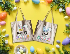 Personalized Easter Retro Totebag Custom Treat Easter Egg Hunt Bag For Girls and Boys Bunny Ears Bag Gift Toddler Goodie Bag