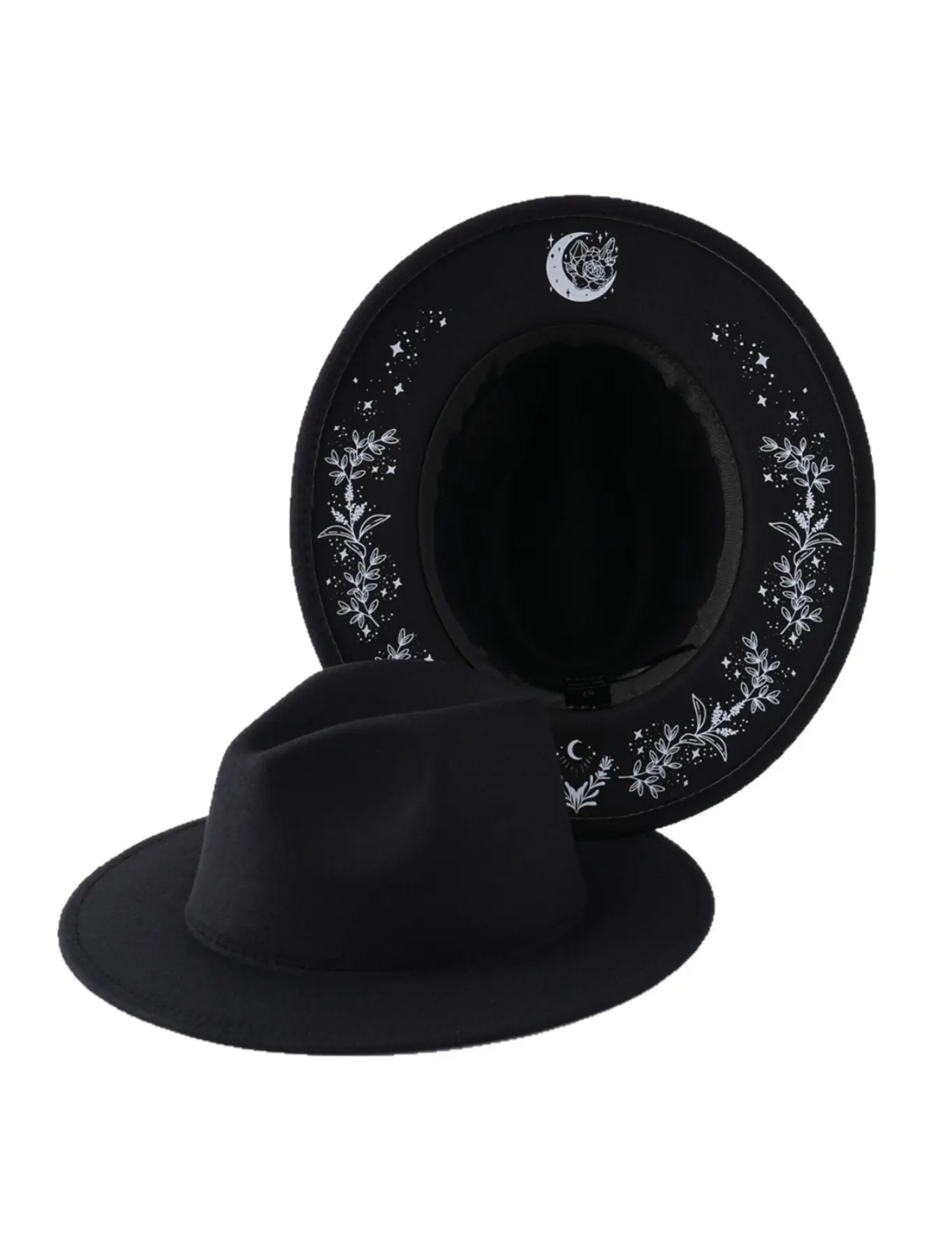 Cross-border gothic elements hand-painted moon rose decoration niche medieval mystery woolen top hat cowboy hat felt hat Casual Hat Bucket Hat Casual Summer Hat