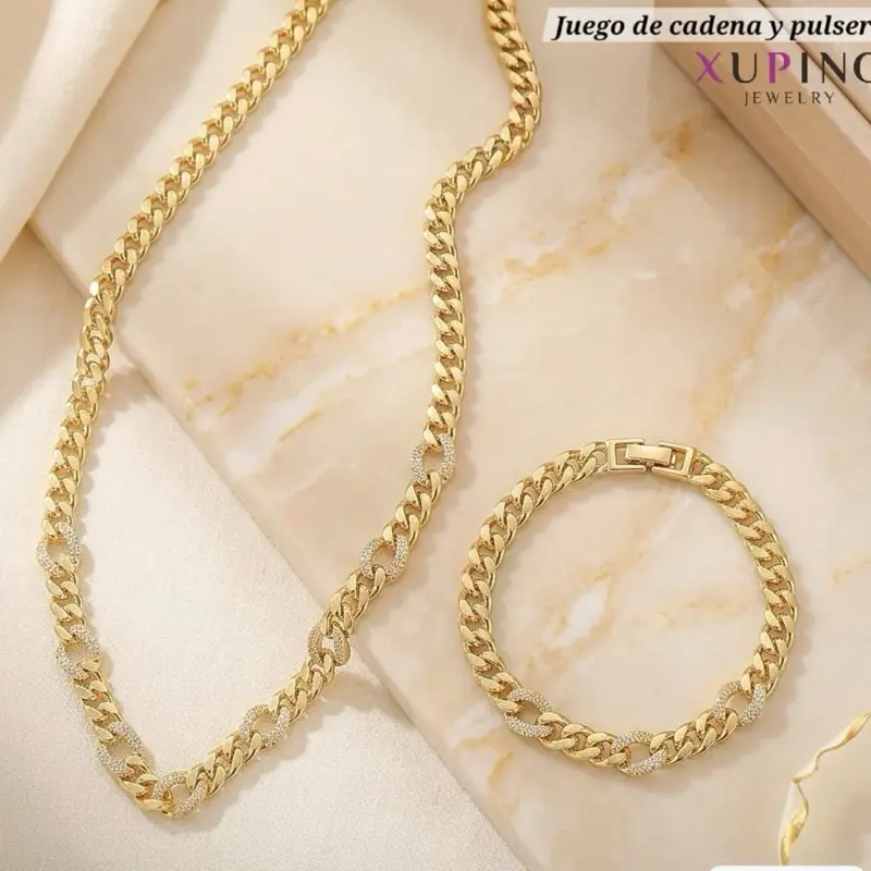 Cadena más pulsera oro laminado 14k