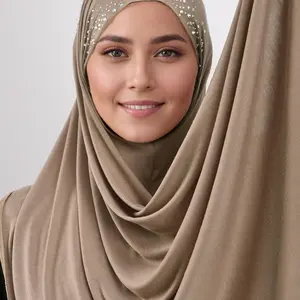 Women's Solid Color Rhinestone Decor Khimar, Modest Hijab, Modest Fashionable Headscarf for Daily Wear, Casual Soft Comfortable Headscarf for Women