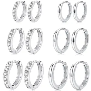 6 Pairs Small Hoop Earrings for Women, Hypoallergenic Tiny Cubic Zirconia Cartilage Huggie Earring Sets for Multiple Piercings, Trendy Jewelry, 8/10/12 mm