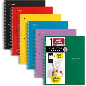 Spiral Notebook + Study App, 6 Pack, 1 Subject, Wide Ruled Paper, 8" x 10-1/2", 100 Sheets, Fights Ink Bleed, Water Resistant Cover, Assorted Colors (38042)