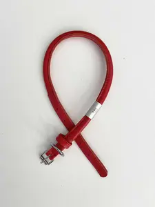 CALIDOG Red Leather Rolled Dog Collar, Soft and Durable