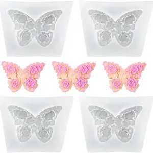 4-Piece Flower Butterfly Scented Candle Floral Scent Silicone Mold, DIY Home Decor, Fragrance Diffuser Stone, Household Ornament, Silicone Mold Set