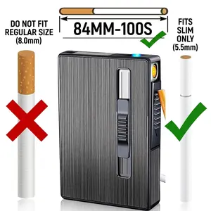 Suitable for slim stick  Outdoor Portable Windproof Lighter Apto para cigarrillos delgados Case USB Charging Lighter Box for Livingroom Bedroom Office Outdoor(Without Butane Gas)