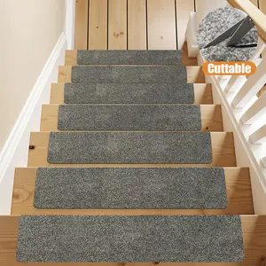 2/14 PCS Cuttable Carpet Stair Treads  Non Slip Stair Carpet Treads Trimable for Wooden Steps Indoor Peel and Stick Stair Protector Wahsable Reusable rug Decorative Non-Slip   Stair Mat Set