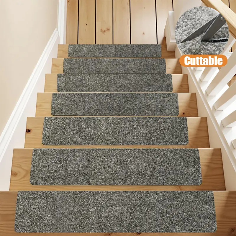 2/14 PCS Cuttable Carpet Stair Treads  Non Slip Stair Carpet Treads Trimable for Wooden Steps Indoor Peel and Stick Stair Protector Wahsable Reusable rug Decorative Non-Slip   Stair Mat Set
