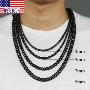 3/5/7mm Chains Necklace For Men Women Black Stainless Steel Curb Chain Mens Necklace Jewelry Male Gift
