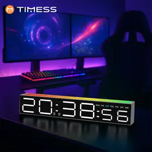 TIMESS LED Sound-Activated Digital Alarm Clock with Colorful Light Bar, Date & Weekday, Dual Alarms, Modern Desk/Wall Clock for Bedroom, Living Room, Dorm, Gaming Setup & Gift