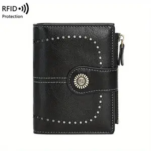 Retro-Style RFID Blocking 1 PC PU Leather Wallet - Large Capacity, Anti-Theft, Multi-Functional, Zipper Closure - Solid Color, Holds Passport, Credit Cards, and Cash for Women's Everyday Use