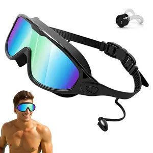 Swim Goggles with Nose Cover,Wide View Anti Fog&UV Swimming Goggles for Audlt,No Leaking Swimming Goggles for Men,Women,Kids