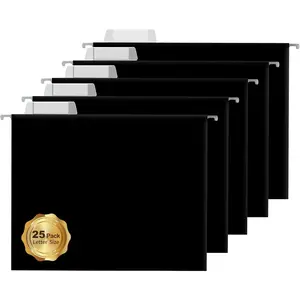 25 Packs Hanging File Folders,Black Letter Size File Folder,Designed for Bulky Files,Filing Cabinet,1/5 Adjustable Tabs for Office,School,