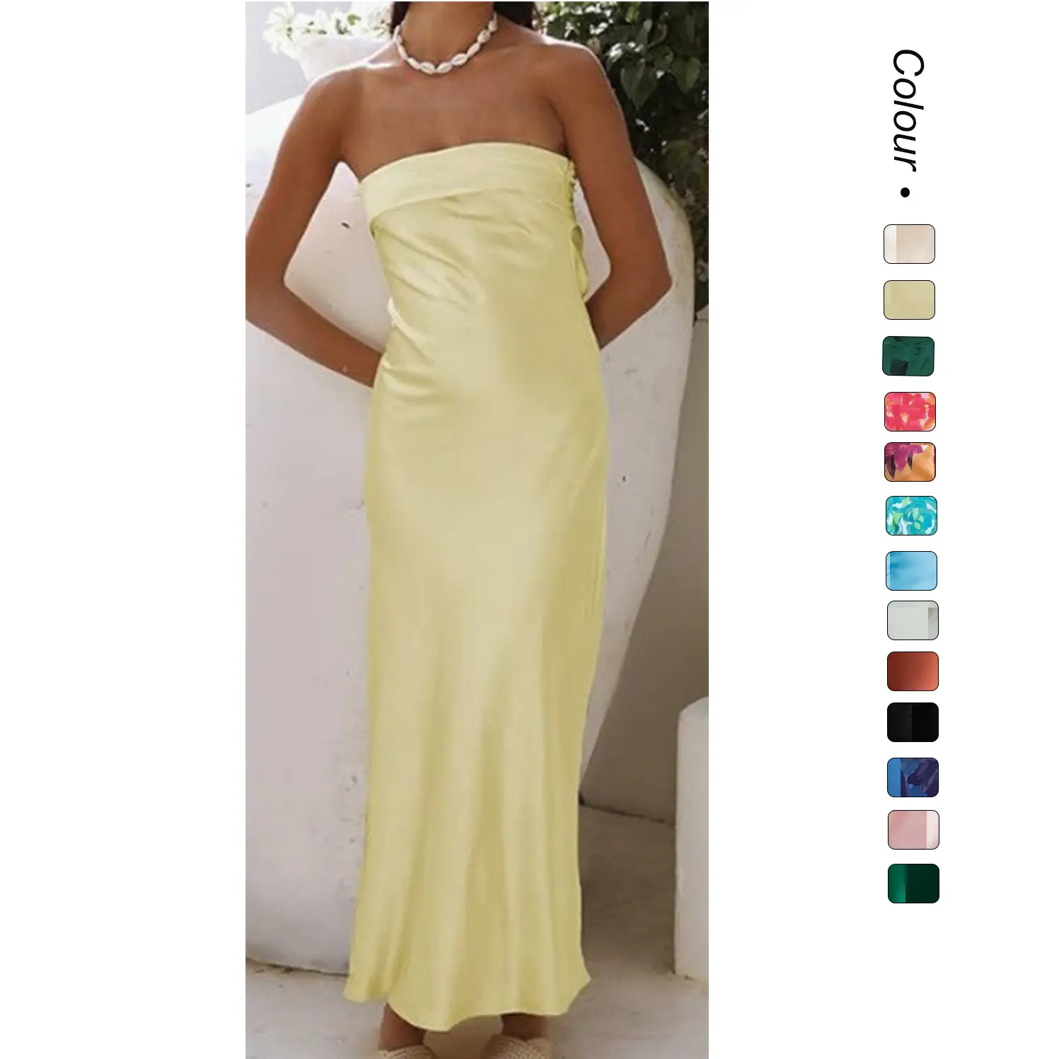 Women Summer Strapless Satin Tube Bodycon Backless Wedding Guest Maxi Dress