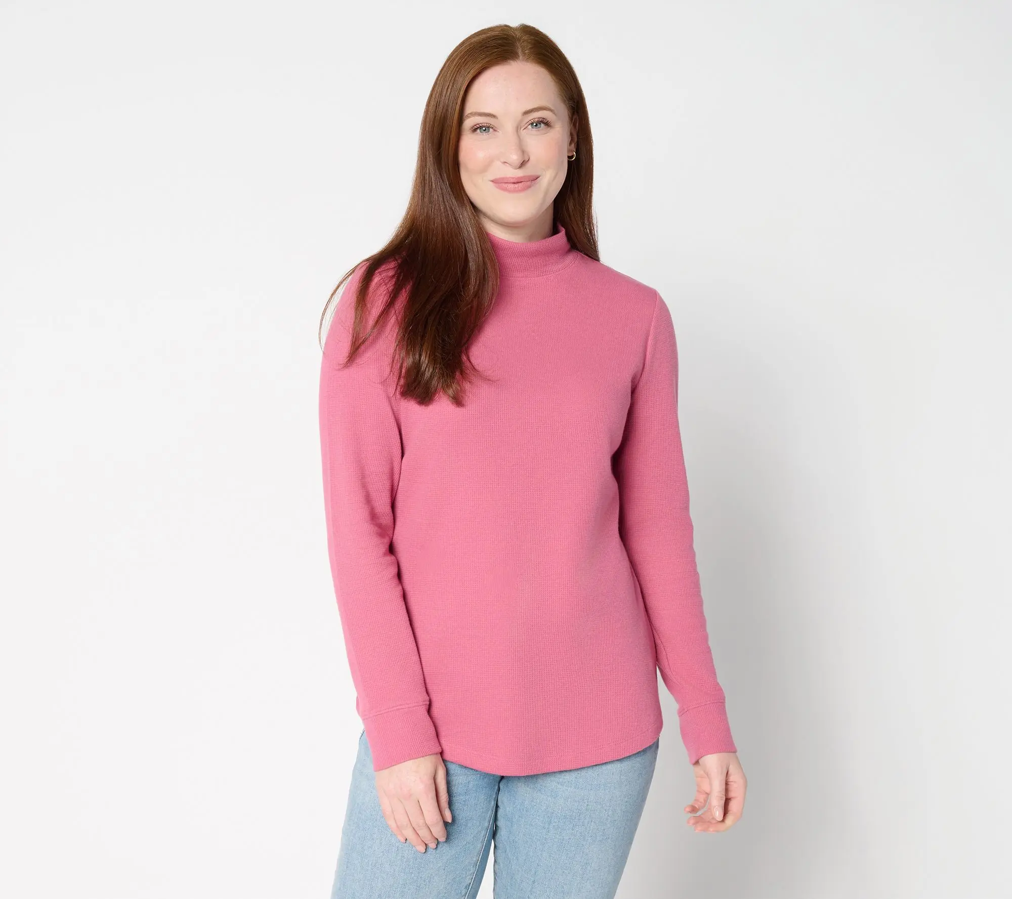 Denim & Co. Essentials Waffle Knit Mock Neck Top