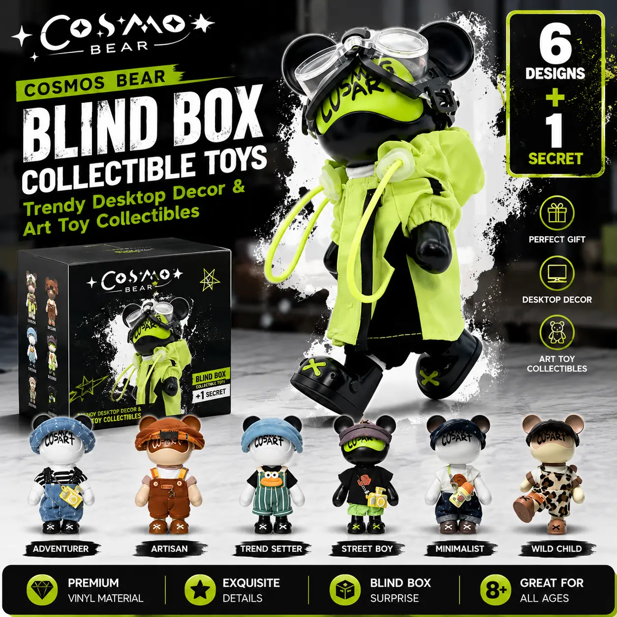 COSMOS Bear OOTD Blind Box Collectible Figure, CuteKawaii Designer Art Toy for Women Men Teens, TrendyBackpack Hanging Decor, Desk Accessories & EmotionalSupport Display Toy