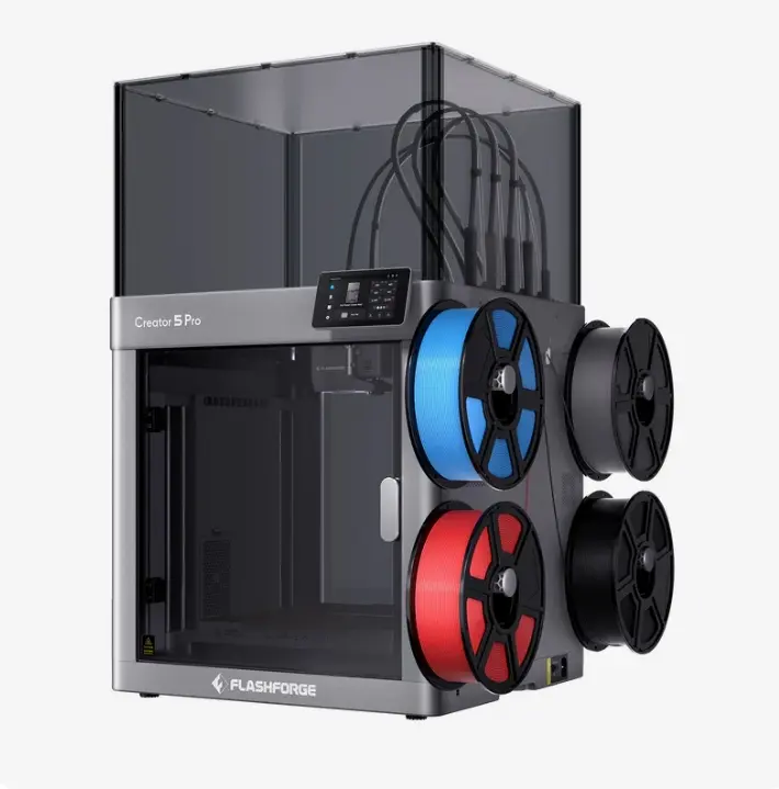 Flashforge Creator 5 Pro 3D Printer – Quad Independent Toolheads, Fully Enclosed Chamber, Multi-Color & Multi-Material Printing, 500% Faster Speed, Zero Purge Waste