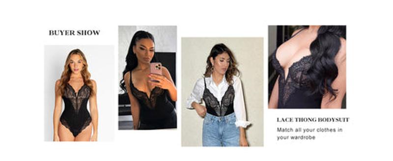 Popilush The Shapewear Bodysuit Deep-V Neck Lace Bodysuits Basic Womenswear Tops Or Leather Skirts Underwear Sleeveless