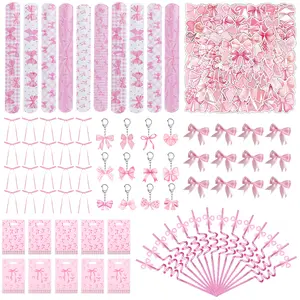 178pcs Bow-Themed Party Decoration Set with Straws, Keychains, Stickers & Gift Bags - Elegant Bow Accents Suitable for Weddings, Birthdays, Showers, Bridal Showers, Graduation Parties - Plastic Party Favors & Decorations