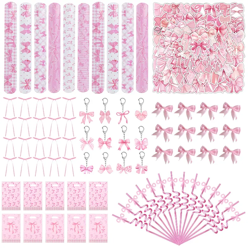 178pcs Bow-Themed Party Decoration Set with Straws, Keychains, Stickers & Gift Bags - Elegant Bow Accents Suitable for Weddings, Birthdays, Showers, Bridal Showers, Graduation Parties - Plastic Party Favors & Decorations