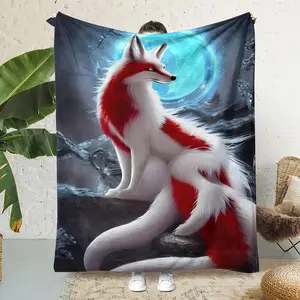 Super Soft Flannel Fox Blanket - Tropical Style Animal Theme All Seasons Multipurpose Quilted Bed Throw with Digital High-Definition Print - Hand Washable Polyester Knit Craftsmanship for Sofa, Bedroom, Gift summervibes