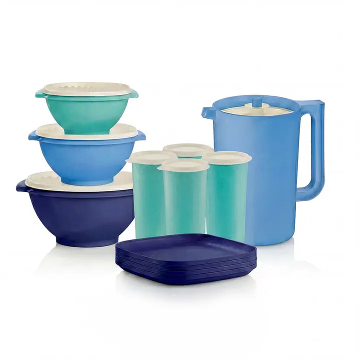 Tupperware Servalier 19‑Piece Serving Set | Entertaining Essential: 2 qt pitcher, 4 tumblers, 4 plates & 5, 8 & 11 cup bowls
