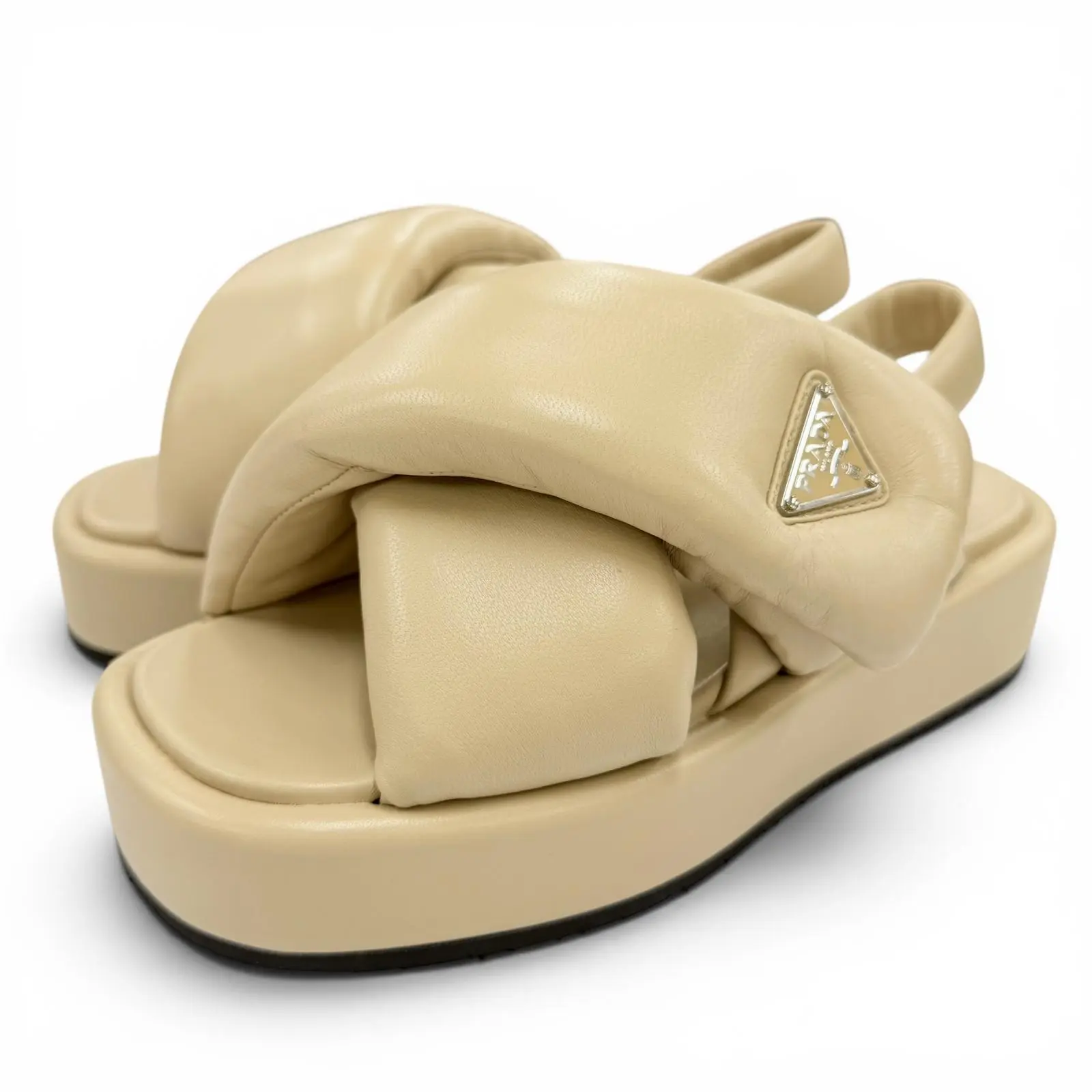 Pre-owned PRADA Lambskin Small Leather Goods Triangle logo padded nappa leather sandals