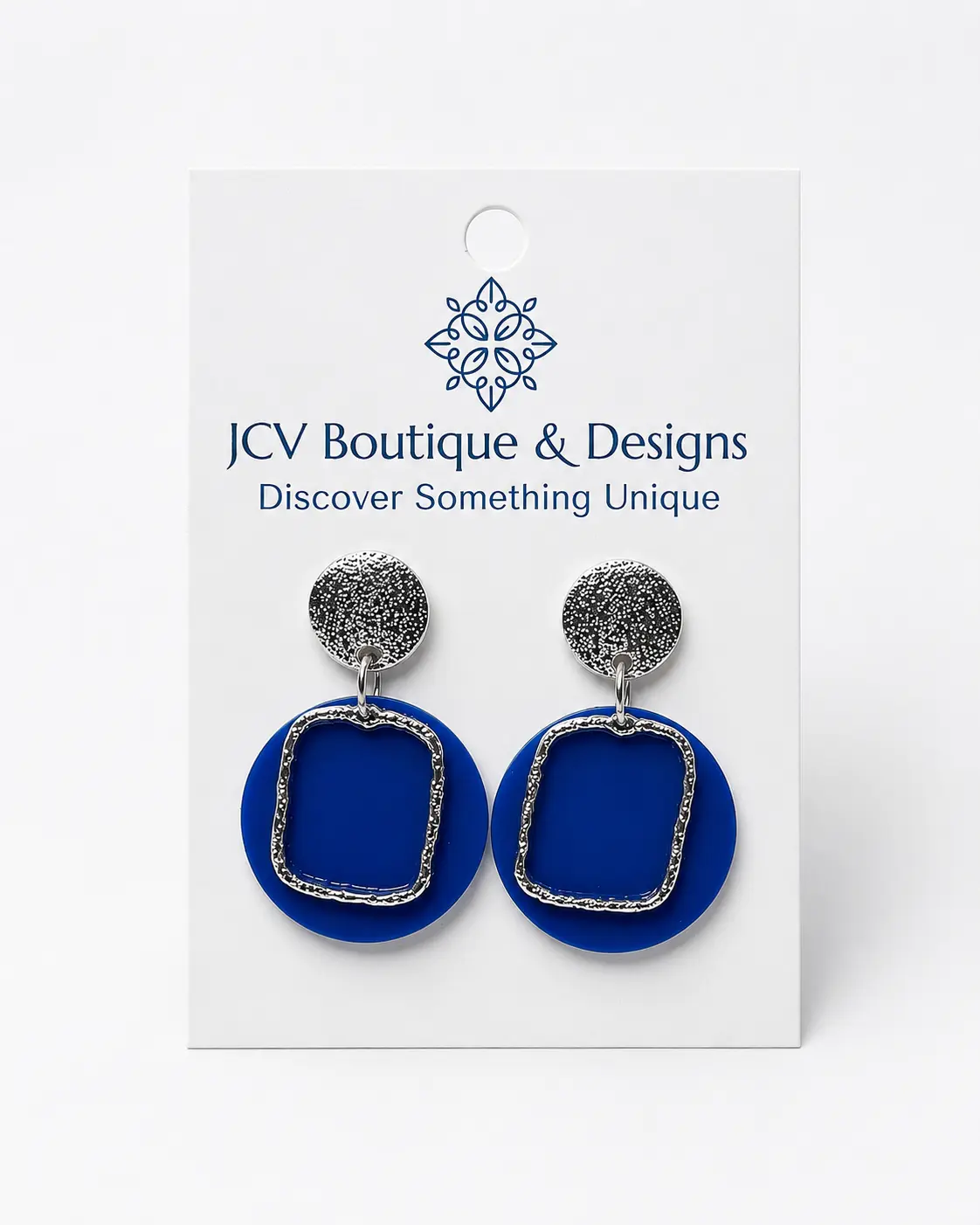 Royal Blue Silver Frame Dangle Earrings
