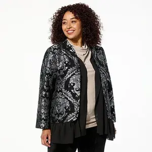 Jaclyn Smith Chenille Brocade Jacket with Ruffled Lining
