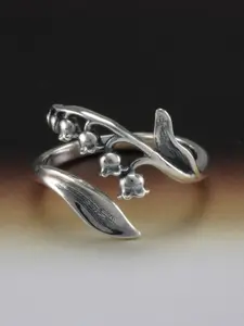 Vintage Bellflower Adjustable Ring, Plant Series Floral Leaf Fashion Elegant Unique Finger Ring Hand Jewelry, Zinc Alloy Material