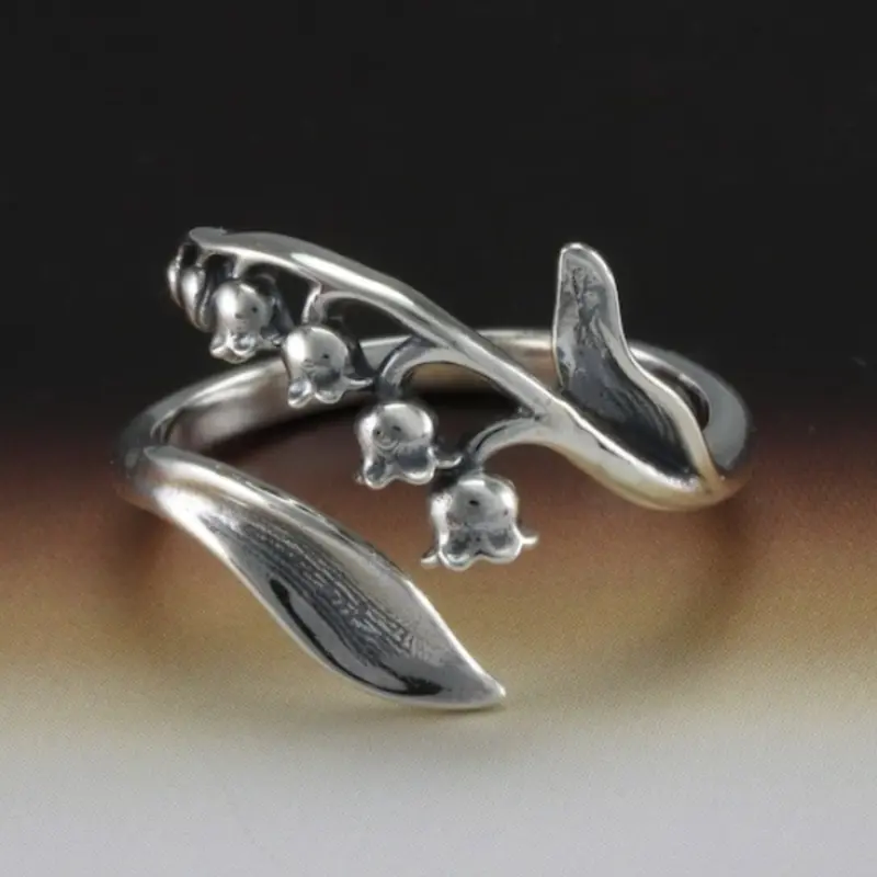 Vintage Bellflower Adjustable Ring, Plant Series Floral Leaf Fashion Elegant Unique Finger Ring Hand Jewelry, Elegant Floral Rings, Zinc Alloy Material